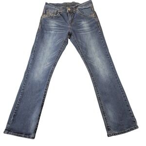 Lamasini Jeans Mens 32x32 Embellished Distressed Bootcut Dark Wash‎ Denim Pants